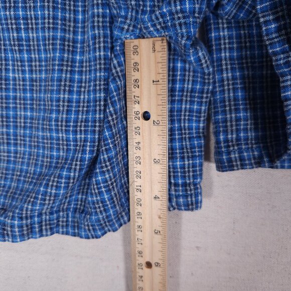 Cherokee Linen Blend Blue Plaid Shortalls Womens XL Pockets Cottagecore Overalls - Picture 9 of 16